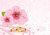 223811 Royalty Free RF Clipart Illustration Of A Pink Wedding Background Of Cherry Blossoms Pink Pearls And Gold Rings